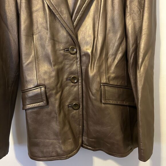 Worthington Genuine Lambskin Leather Coat Jacket Women’s XL metallic gold money - Picture 2 of 8